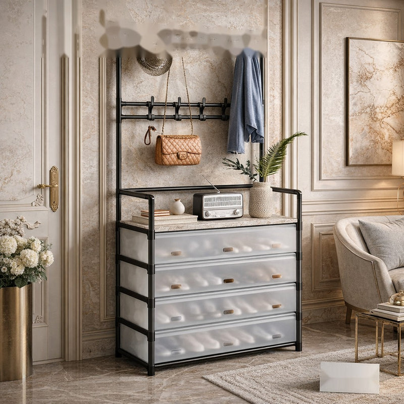 Modern Entryway Dustproof Shoes and Coat Rack with Hooks