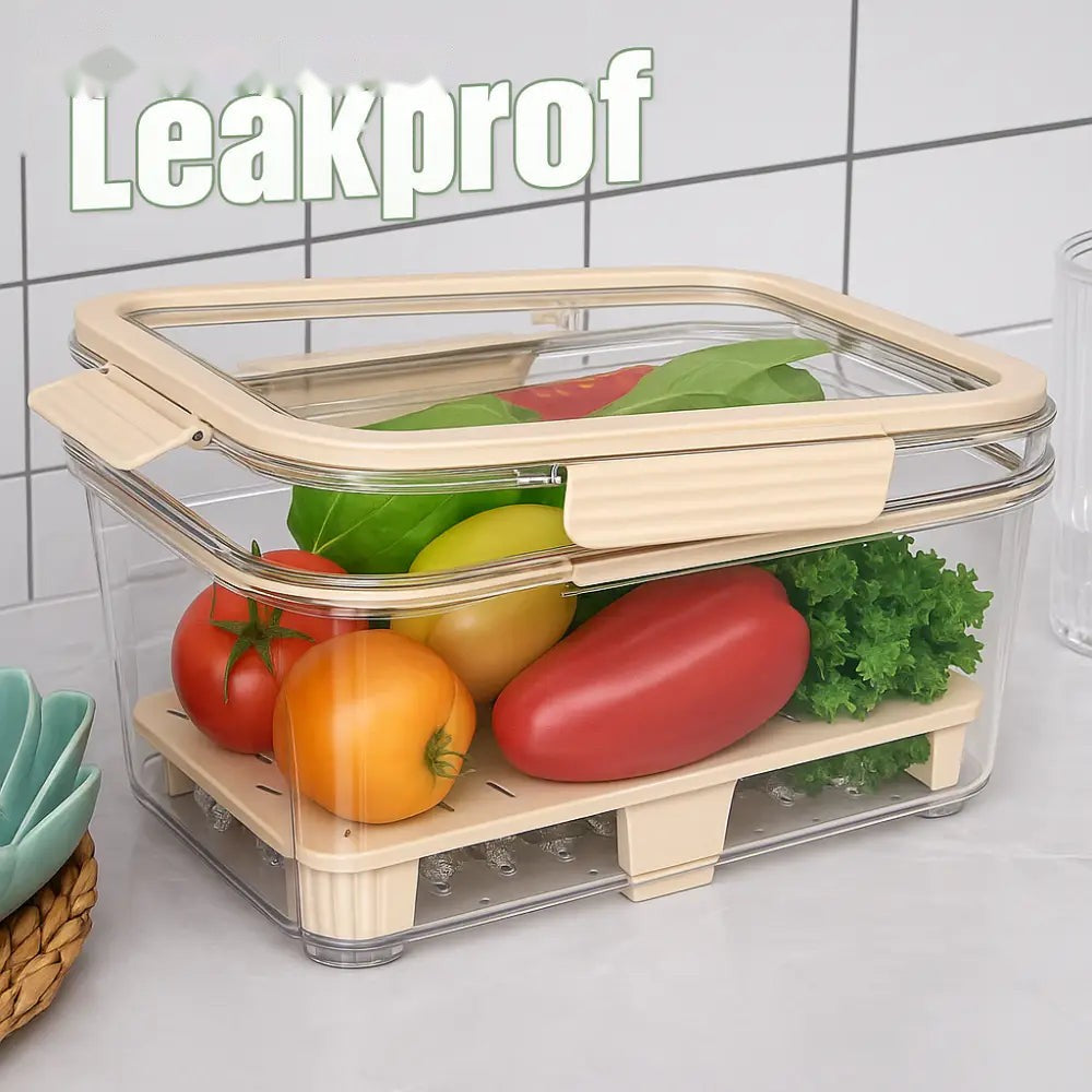 Multi-Layer Airtight Vegetable Storage Container with Drain Tray & Freshness Lock for Fridge and Kitchen