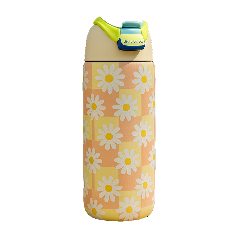 Owala-Style Floral Water Bottle 950ml – Daisy Print, Leakproof, Locking Lid, Double Wall Design