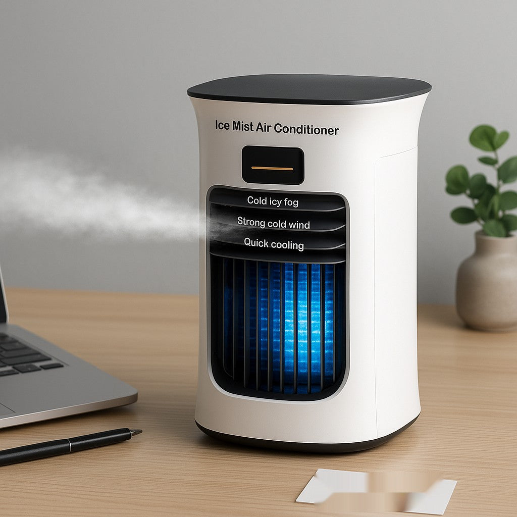Portable Spray Air Cooler – Mini Desktop Mist Fan with Cold Fog & 3-Speed Cooling