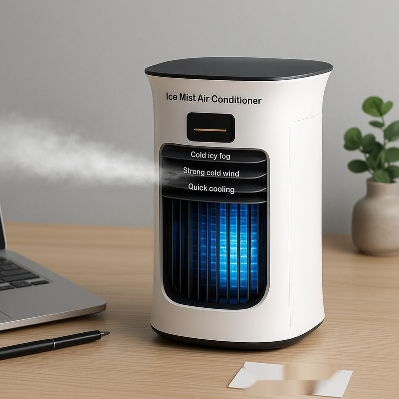 Portable Spray Air Cooler – Mini Desktop Mist Fan with Cold Fog & 3-Speed Cooling