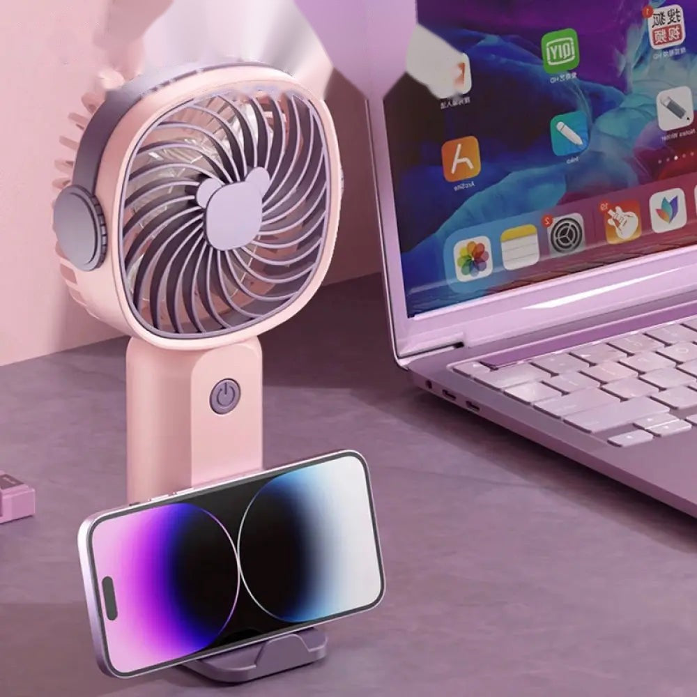 Portable USB Rechargeable Mini Fan with Phone Holder | Fast Charging Handheld Travel & Office Fan