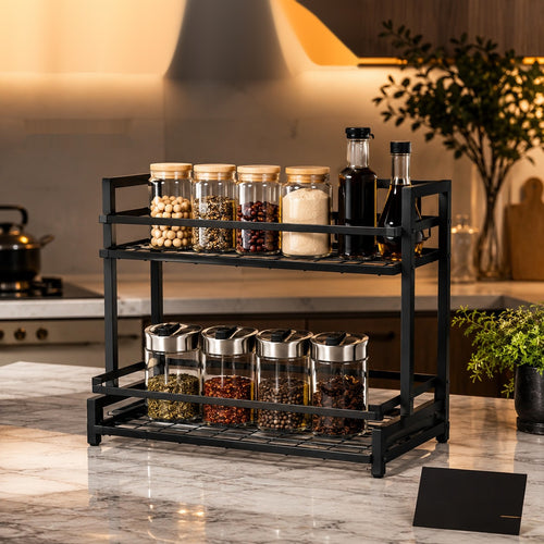 Premium 2-Tier Kitchen Counter Organizer Rack for Spices, Sauces & Pantry Storage