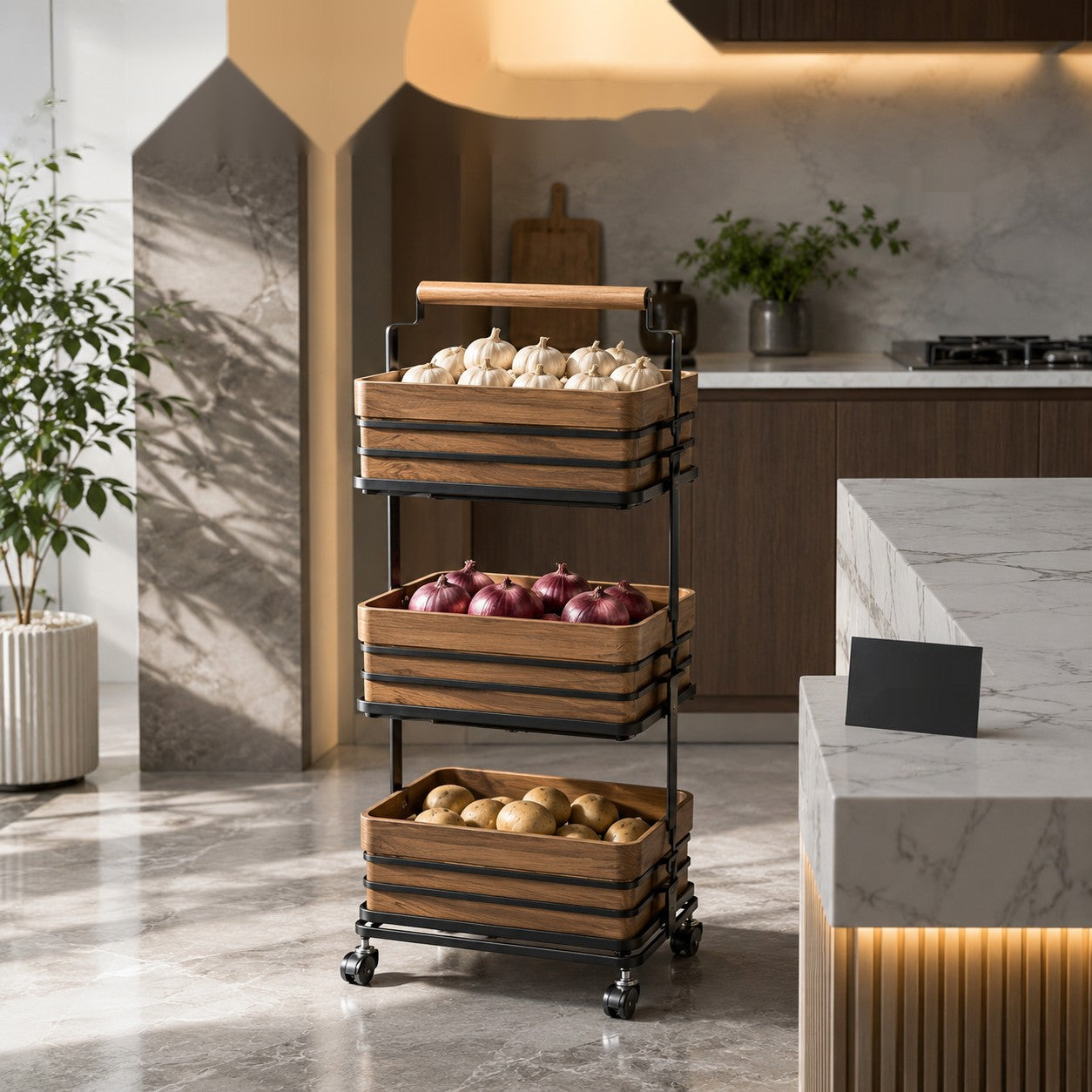 Premium 3 Tier Rolling Storage Basket Trolley Organizer for Kitchen, Bathroom, Laundry & Home Essentials Storage Rack with Wheels