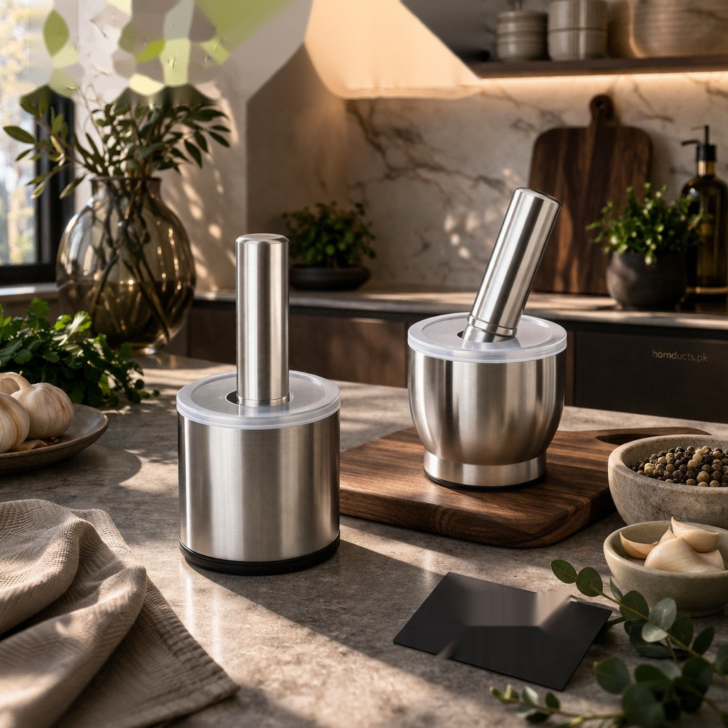 Premium 304 Stainless Steel Garlic Press & Pill Crusher - Manual Mortar and Pestle Set, Rust-Proof Kitchen Tool