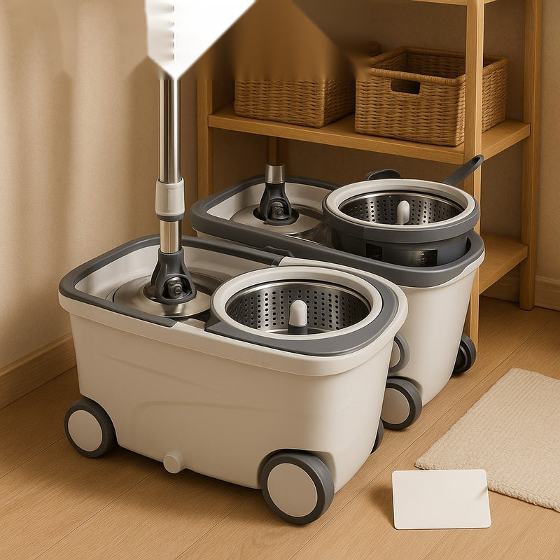 Premium 360° Spin Mop Bucket with Wheels & Dual Compartments