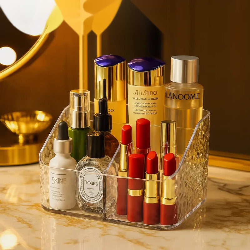 Premium Acrylic Makeup Organizer – 4-Grid Cosmetic Storage Box