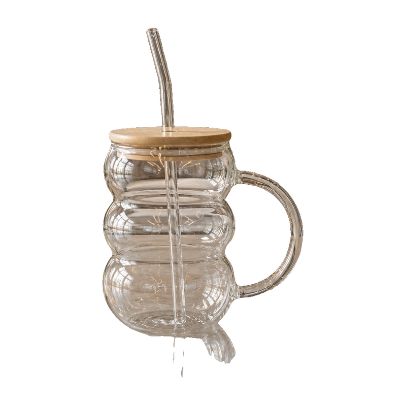Premium Bubble Glass Mug with Straw & Lid – Aesthetic Drinkware Cup (1 PC)