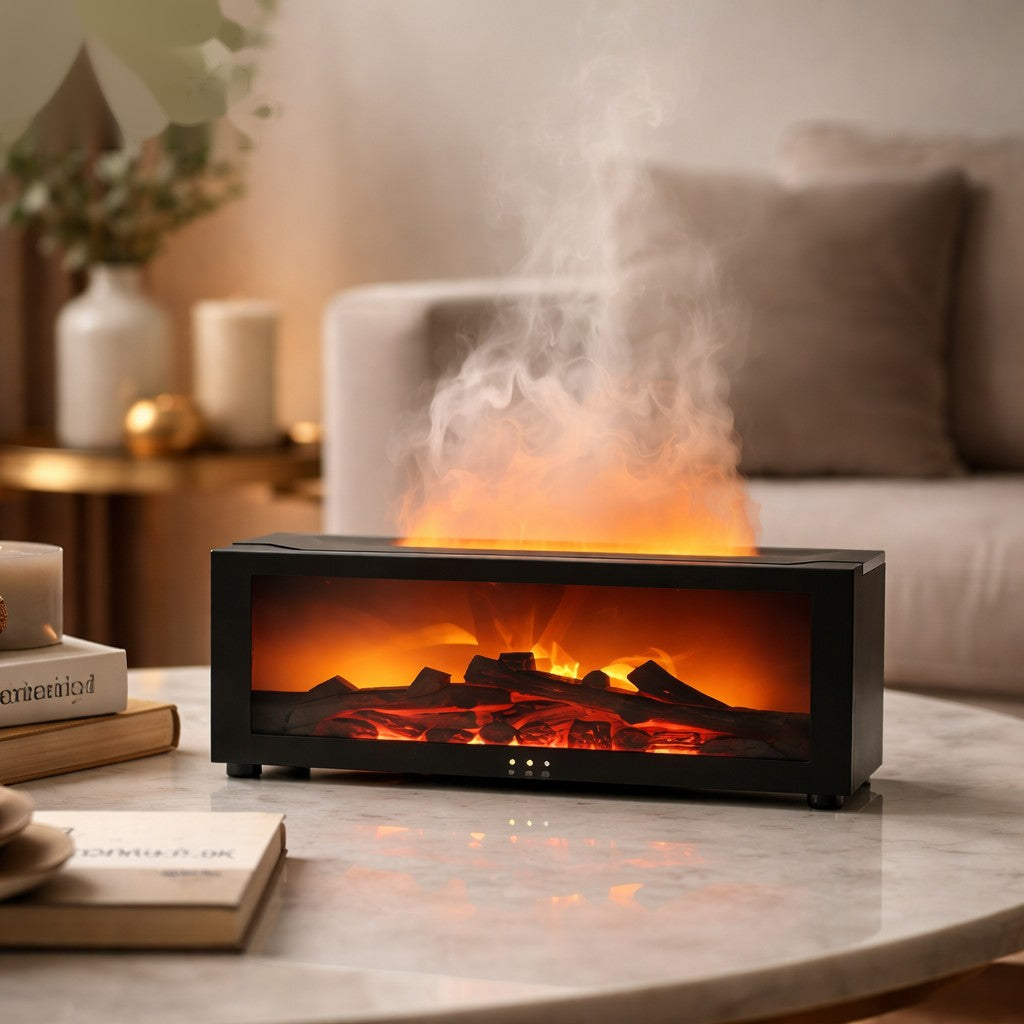 Premium Electric Flame Humidifier Fireplace – Tabletop LED Mist Heater Effect
