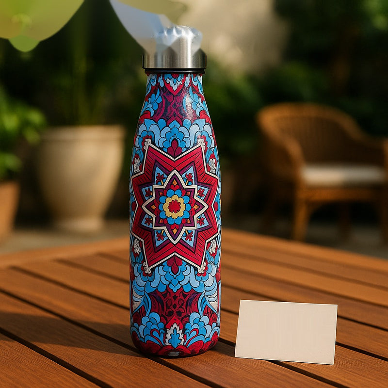 Premium Insulated Patterned Steel Water Bottle – 500ml | Hot & Cold Flask