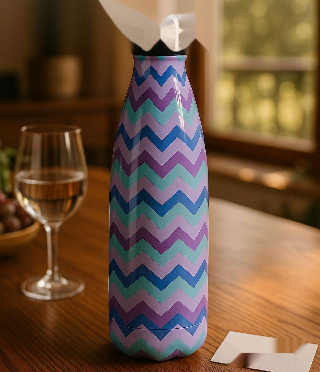 Premium Insulated Stainless Steel Zigzag Water Bottle – 500ml | Hot & Cold Flask