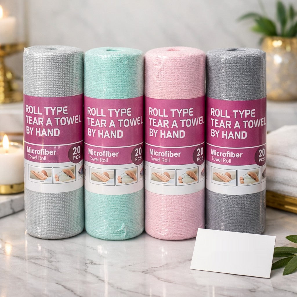 Premium Microfiber Tear-Off Towel Roll – 20 Sheets | Reusable Cleaning Cloth (1 PC)