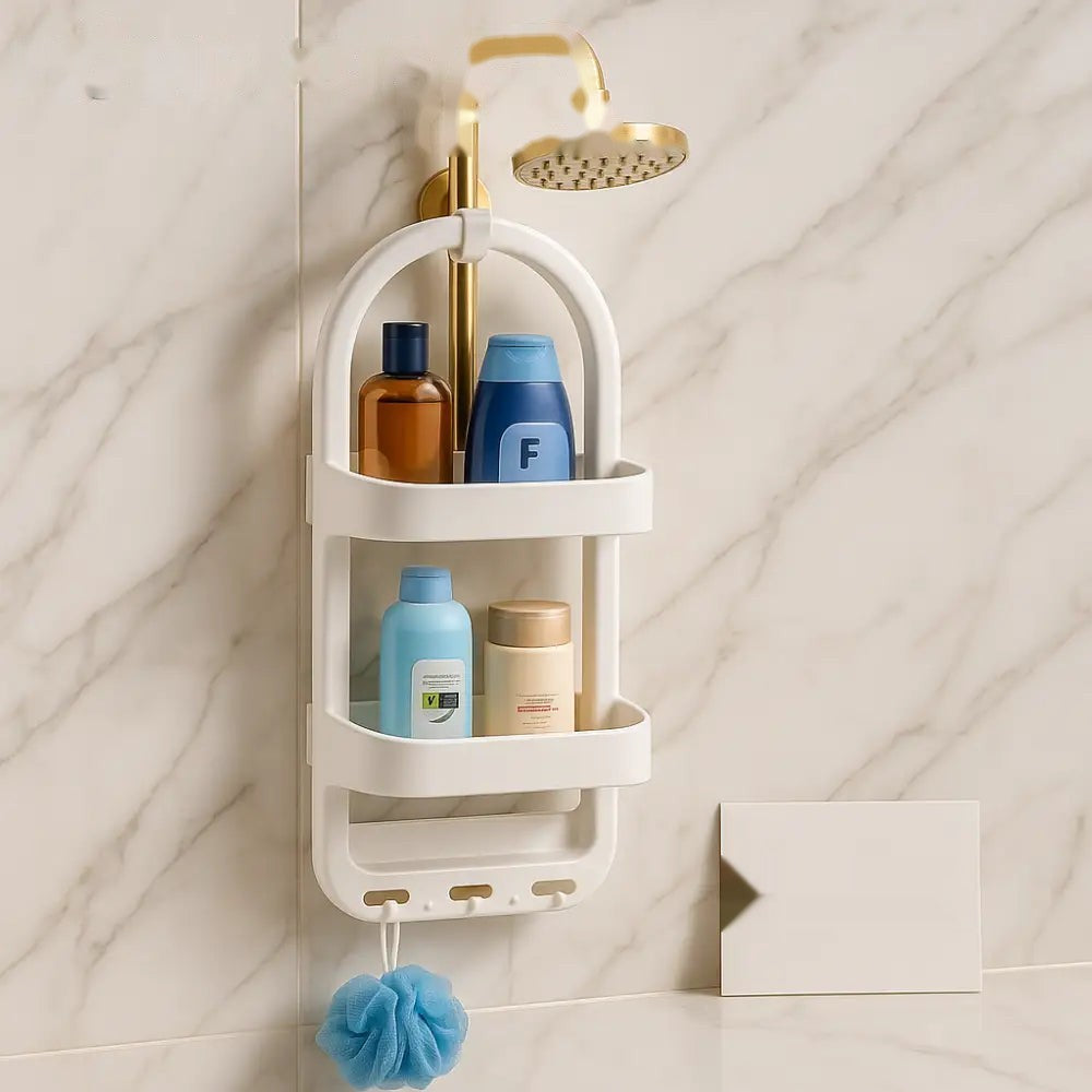 Premium Multi-Layer Shower Organizer Rack – Wall Hanging Bathroom Storage Caddy with Hooks