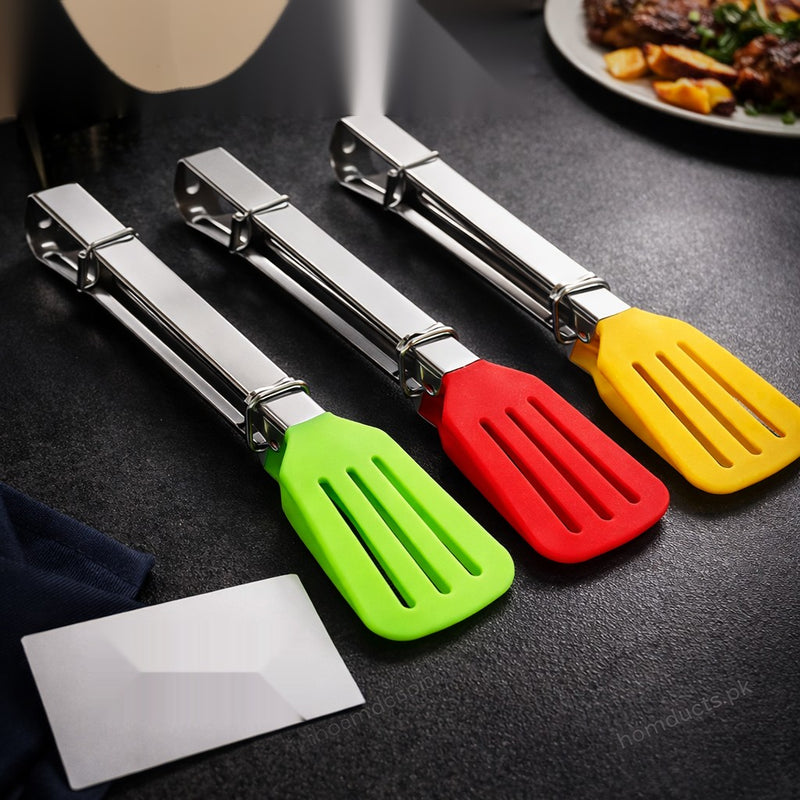 Premium Stainless Steel & Silicone Cooking Spatula Tongs – Heat Resistant Kitchen Turner (1 PC)