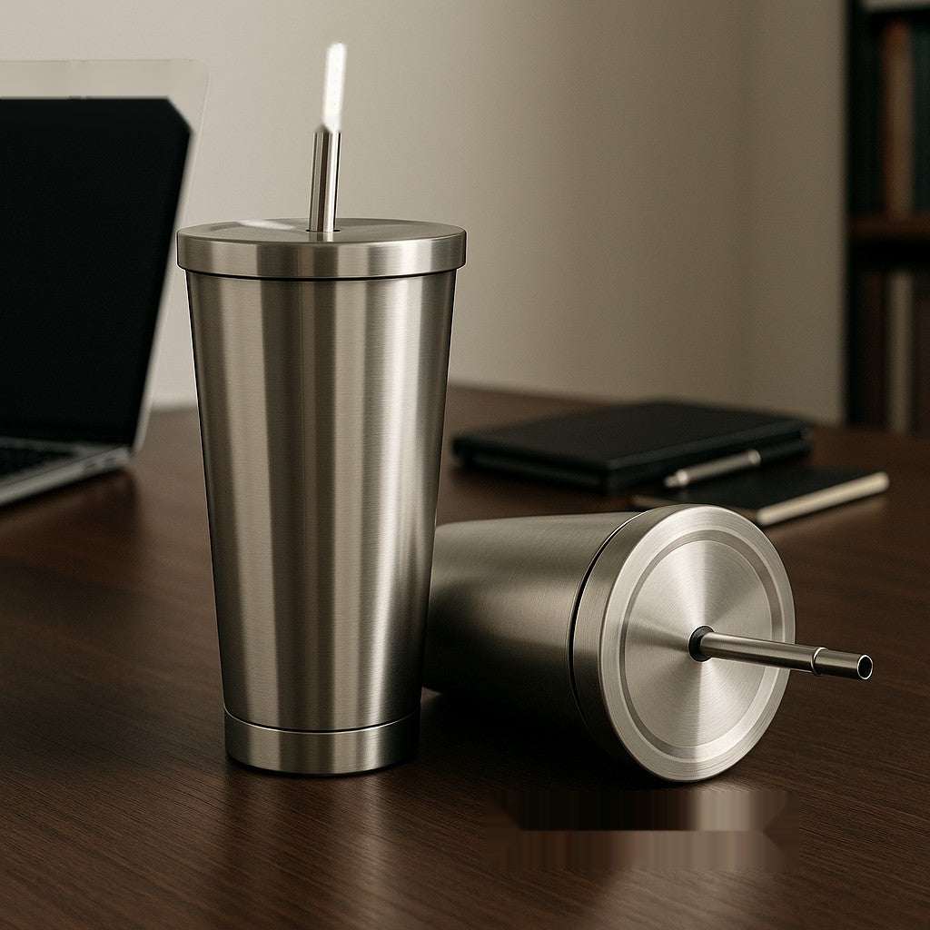 Premium Stainless Steel Tumbler with Straw – Double Wall Insulated Cup