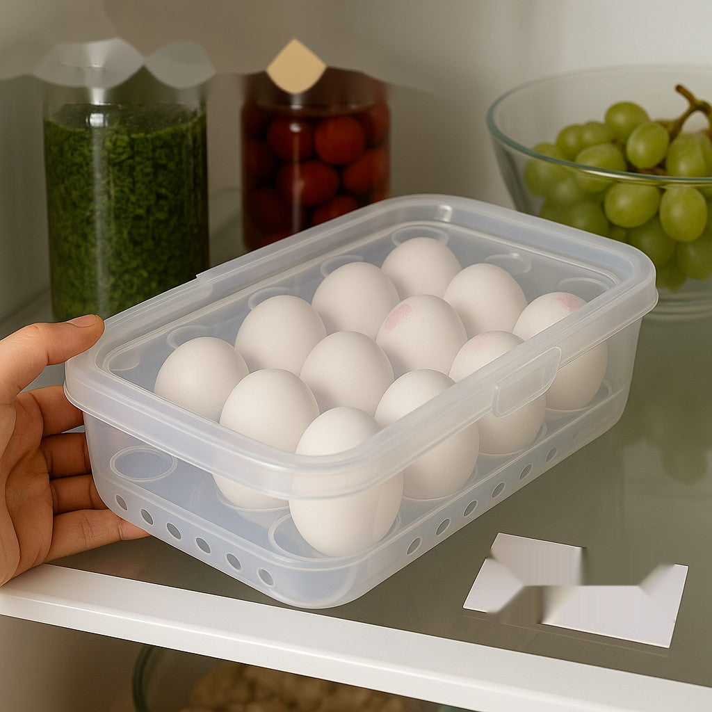 Premium Transparent Egg Storage Box – 15 Slots, Fridge Organizer with Lid