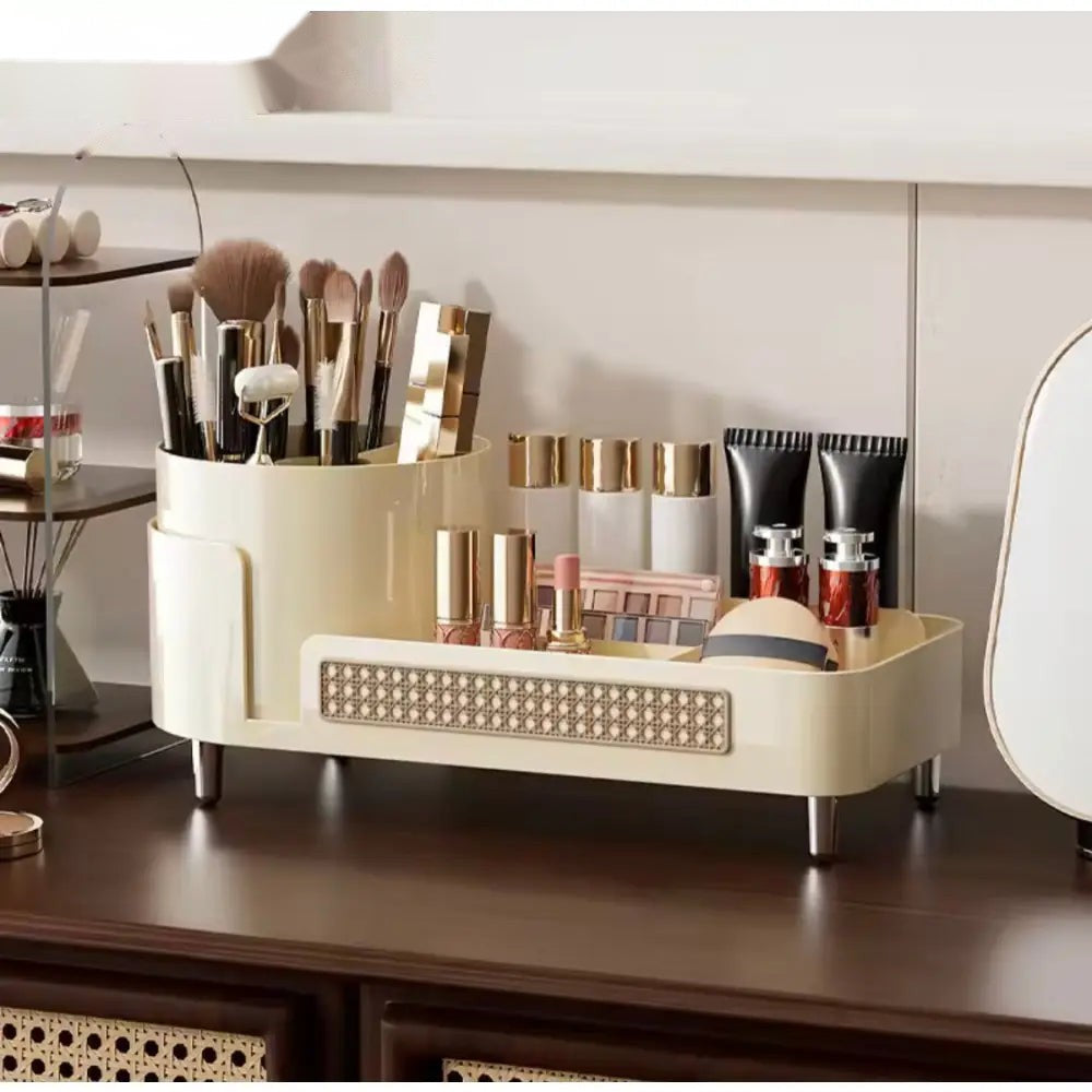 Rotating Cosmetic Organizer with Pen Holder | Makeup Storage Display Case