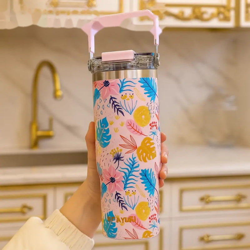 Sitarayuri 40oz Floral Stainless Steel Tumbler with Handle & Straw