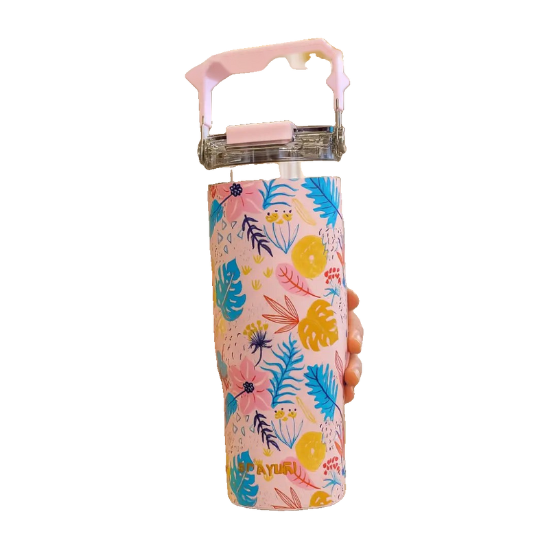 Sitarayuri 40oz Floral Stainless Steel Tumbler with Handle & Straw
