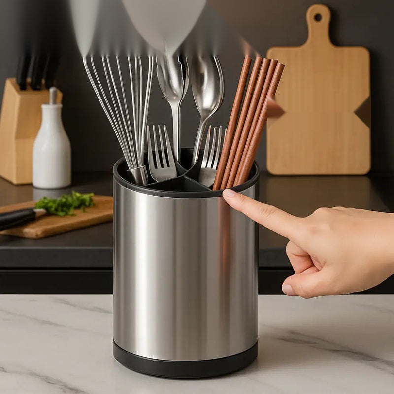 Stainless Steel Utensil Holder – Multi-Section Cutlery & Tool Organizer for Kitchen Counter