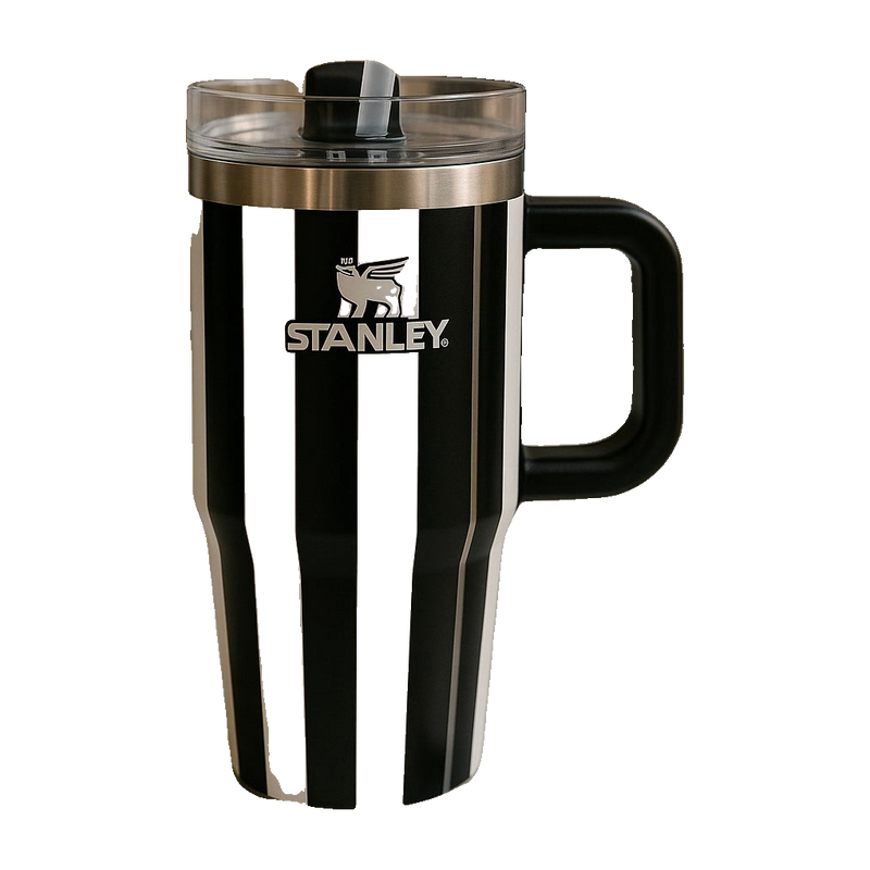 Stanley 20oz Black & White Striped Stainless Steel Tumbler with Straw