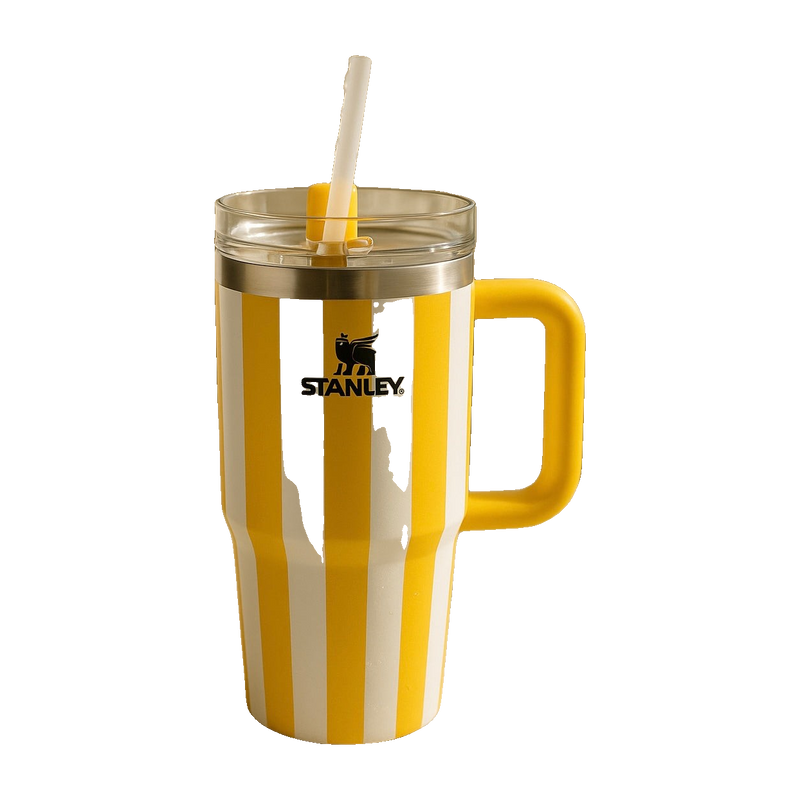 Stanley 20oz Striped Tumbler with Handle & Straw – Yellow & White Limited Edition