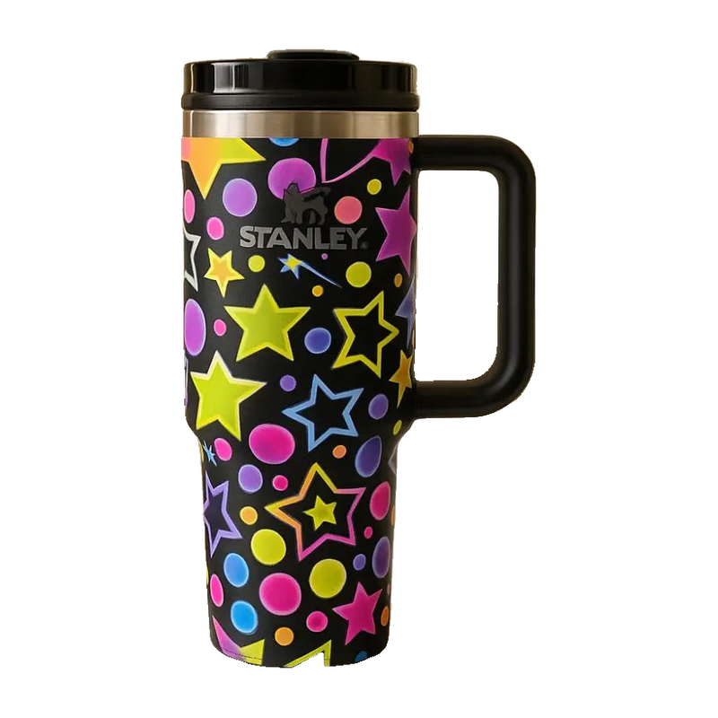 Stanley Neon Stars Insulated Travel Mug – Premium Stainless Steel Tumbler with Handle