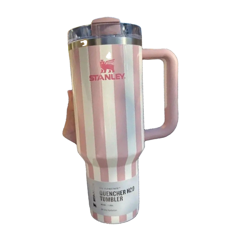 Stanley Quencher Tumbler with Handle – 40oz Striped Travel Mug with Straw & Lid for Iced Coffee, Water & More