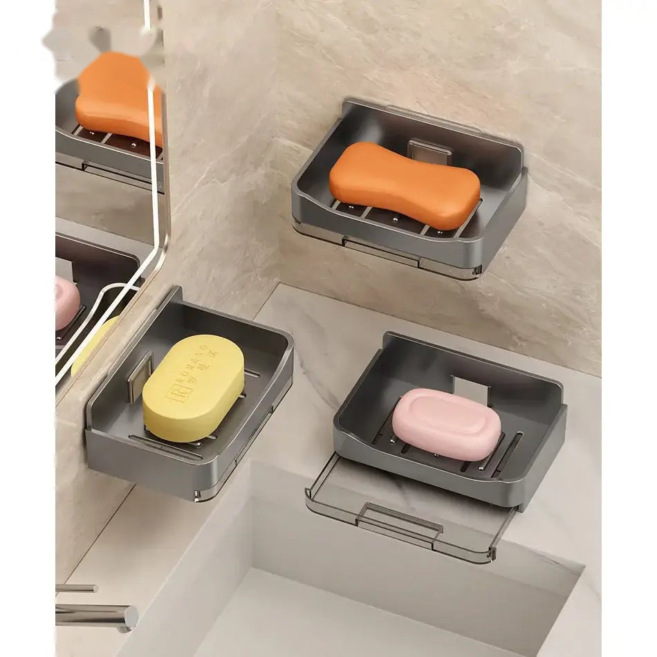 Wall-Mounted Soap Holder with Drain Tray – Waterproof Punch-Free Soap Box with Lid for Bathroom & Kitchen