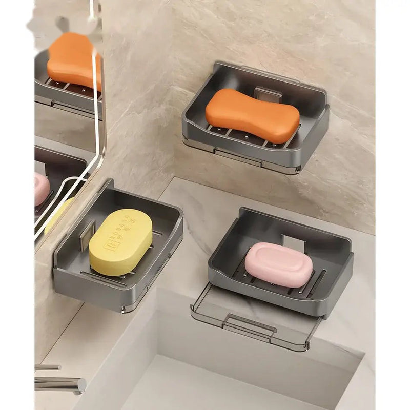 Wall-Mounted Soap Holder with Drain Tray – Waterproof Punch-Free Soap Box with Lid for Bathroom & Kitchen