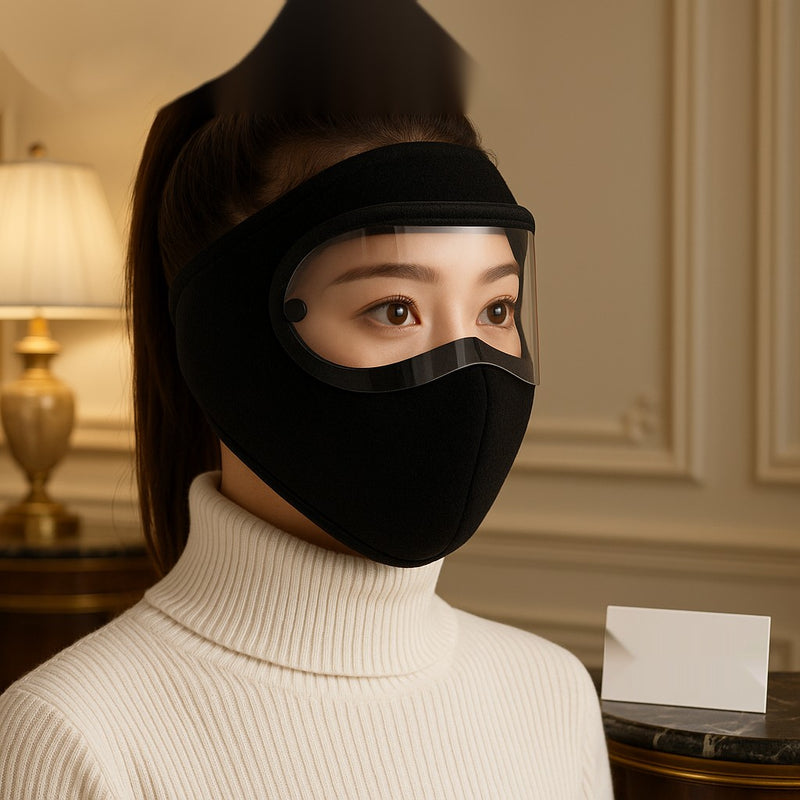 Winter Face Protection Mask with Anti-Fog Transparent Visor – Windproof & Thermal Fleece Shield